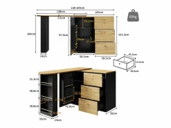 Online Mueble bar giratorio - Mesa de bar extensible con 3 cajones y 1 puerta - almacenamiento abierto - Negro