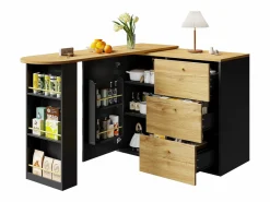 Online Mueble bar giratorio - Mesa de bar extensible con 3 cajones y 1 puerta - almacenamiento abierto - Negro