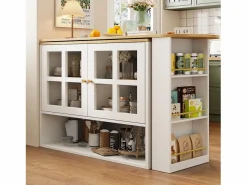 Sale Mueble bar giratorio - Mesa de bar extensible con 2 puertas y 3 estantes ajustables - almacenamiento abierto - Mueble Bar