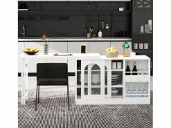 Online Mueble bar giratorio - Mesa de bar con 2 puertas de cristal y 2 compartimentos de almacenamiento abiertos - parte superior giratoria Blanco