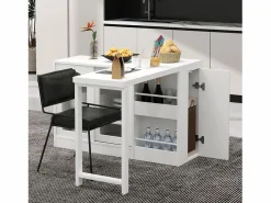 Online Mueble bar giratorio - Mesa de bar con 2 puertas de cristal y 2 compartimentos de almacenamiento abiertos - parte superior giratoria Blanco