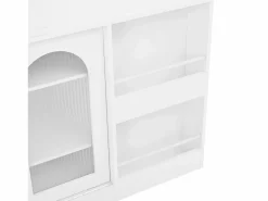Online Mueble bar giratorio - Mesa de bar con 2 puertas de cristal y 2 compartimentos de almacenamiento abiertos - parte superior giratoria Blanco