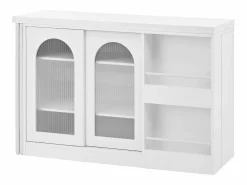 Online Mueble bar giratorio - Mesa de bar con 2 puertas de cristal y 2 compartimentos de almacenamiento abiertos - parte superior giratoria Blanco