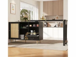 Hauss Spole Mueble bar giratorio con 2 puertas correderas de ratán y cajón -