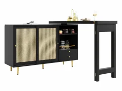 Hauss Spole Mueble bar giratorio con 2 puertas correderas de ratán y cajón -