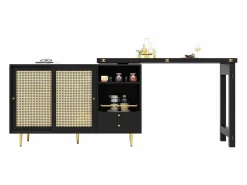 Hauss Spole Mueble bar giratorio con 2 puertas correderas de ratán y cajón -