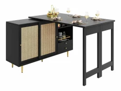 Hauss Spole Mueble bar giratorio con 2 puertas correderas de ratán y cajón -