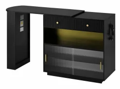 New Hauss Spole Mueble bar giratorio con enchufes, iluminación LED y tablero perforado - Negro