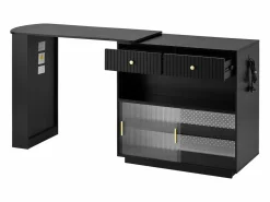 New Hauss Spole Mueble bar giratorio con enchufes, iluminación LED y tablero perforado - Negro
