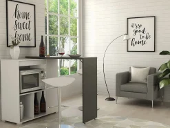 Outlet Mueble bar giratorio con almacenaje - Blanco y antracita - SATURN Muebles De Bar|Mueble Bar