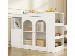 Best Hauss Spole Mueble bar giratorio con 3 puertas, 2 de ellas de cristal, estantes abiertos incluidos, cuerpo - 120x40x103cm Blanco