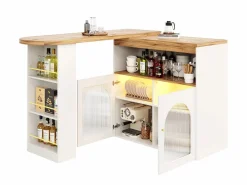 Hauss Spole Mueble bar giratorio con iluminación LED y dos puertas de cristal - y natural