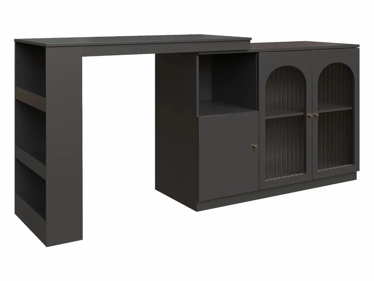 Clearance Hauss Spole Mueble bar giratorio con 3 puertas, 2 de ellas de cristal, estantes abiertos incluidos, cuerpo - 120x40x103cm Negro