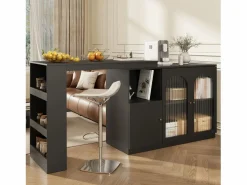 Clearance Hauss Spole Mueble bar giratorio con 3 puertas, 2 de ellas de cristal, estantes abiertos incluidos, cuerpo - 120x40x103cm Negro