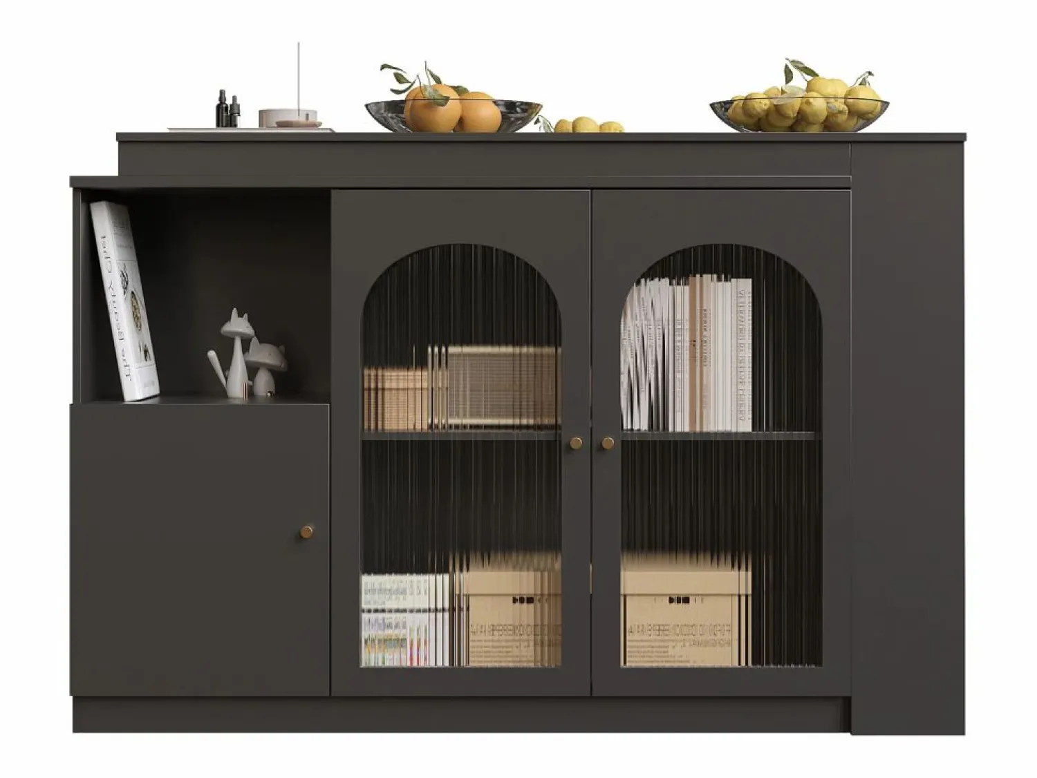 Clearance Hauss Spole Mueble bar giratorio con 3 puertas, 2 de ellas de cristal, estantes abiertos incluidos, cuerpo - 120x40x103cm Negro