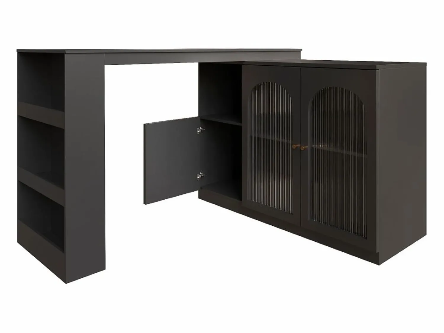 Clearance Hauss Spole Mueble bar giratorio con 3 puertas, 2 de ellas de cristal, estantes abiertos incluidos, cuerpo - 120x40x103cm Negro