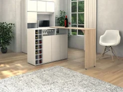 Vente-unique Mueble bar giratorio con almacenaje - Blanco y Natural - VINALO