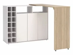 Vente-unique Mueble bar giratorio con almacenaje - Blanco y Natural - VINALO