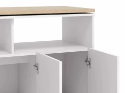 Vente-unique Mueble bar giratorio con almacenaje - Blanco y Natural - VINALO