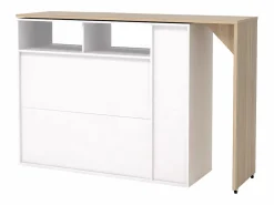 Vente-unique Mueble bar giratorio con almacenaje - Blanco y Natural - VINALO
