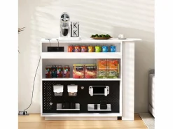 Hauss Spole Mueble bar giratorio con enchufes, iluminación LED y tablero perforado -