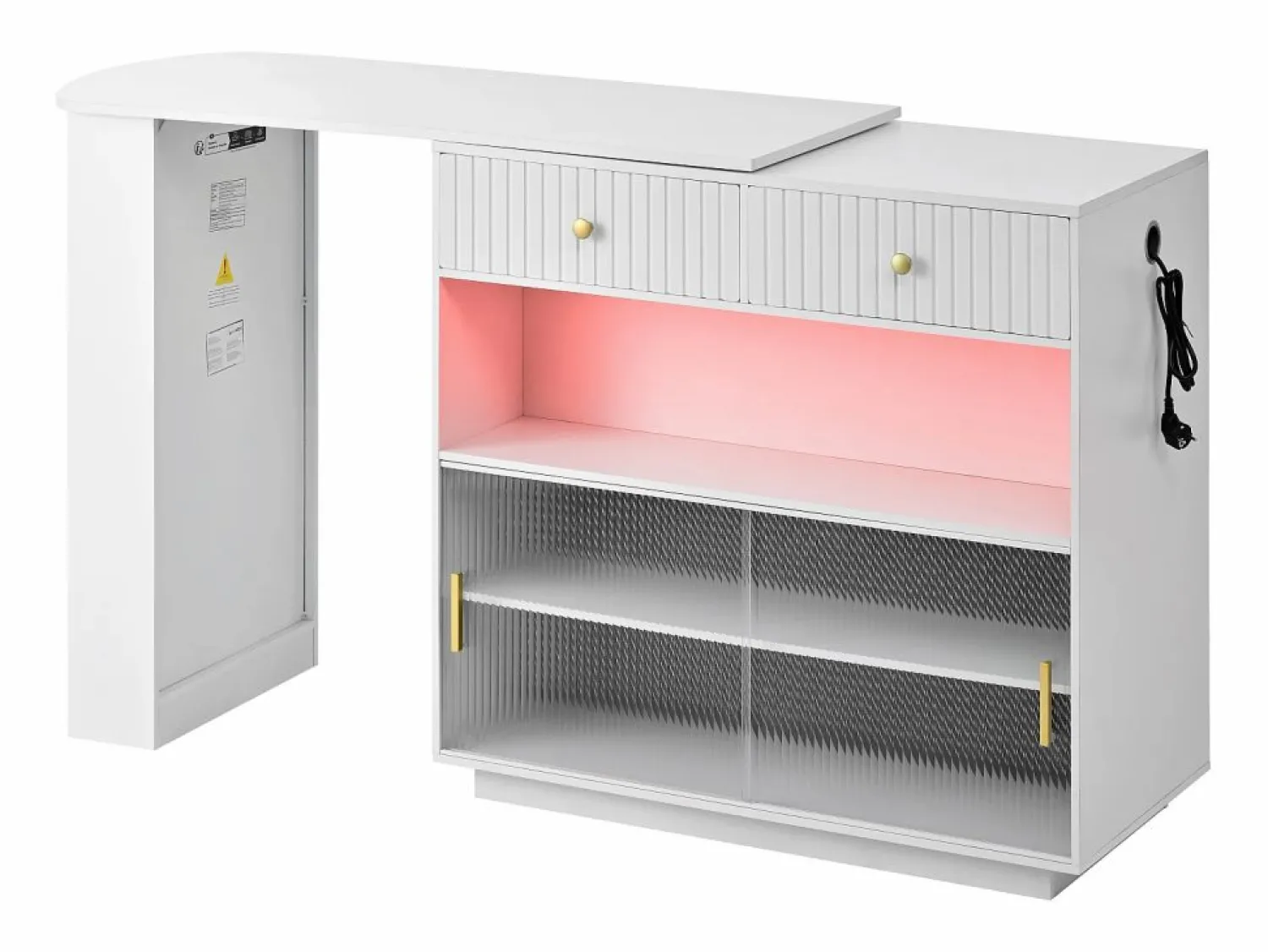 Hauss Spole Mueble bar giratorio con enchufes, iluminación LED y tablero perforado -