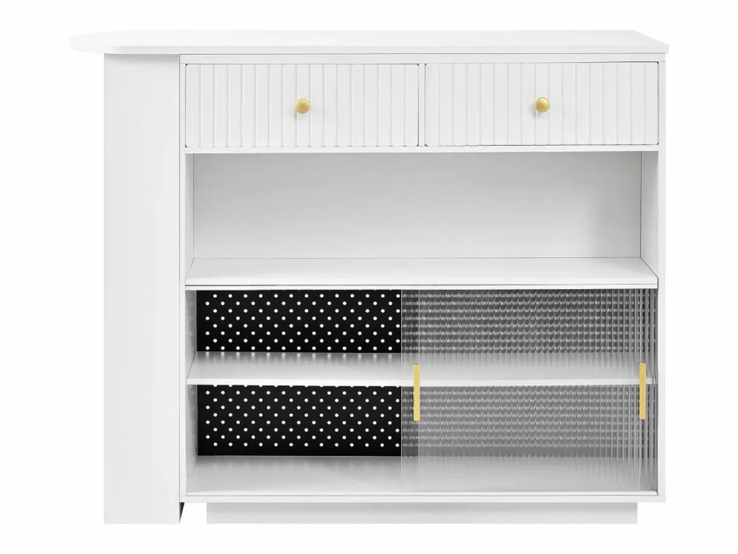 Hauss Spole Mueble bar giratorio con enchufes, iluminación LED y tablero perforado -