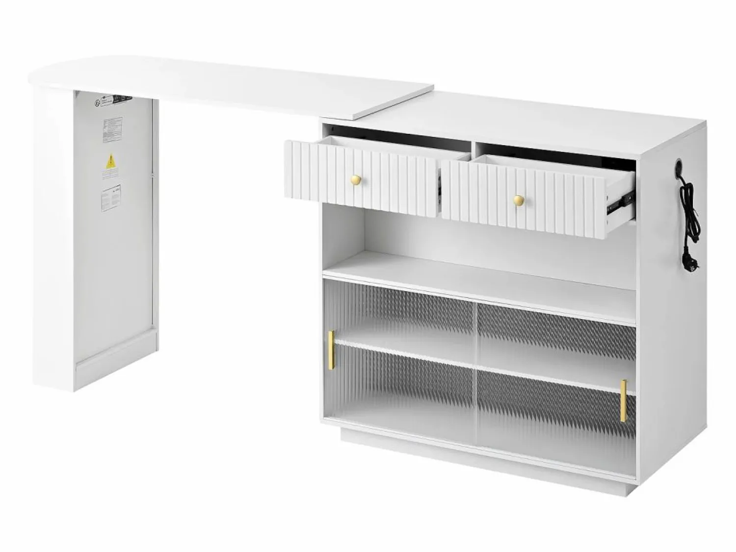 Hauss Spole Mueble bar giratorio con enchufes, iluminación LED y tablero perforado -