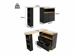 Discount Mueble bar giratorio con 4 cajones y 1 nicho, cuerpo con tapa chapada en madera - 138x39x104cm Mueble Bar