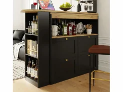 Discount Mueble bar giratorio con 4 cajones y 1 nicho, cuerpo con tapa chapada en madera - 138x39x104cm Mueble Bar
