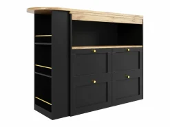 Discount Mueble bar giratorio con 4 cajones y 1 nicho, cuerpo con tapa chapada en madera - 138x39x104cm Mueble Bar
