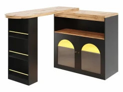 Discount Hauss Spole Mueble bar giratorio con iluminación LED y 2 puertas de cristal - y natural claro Negro