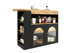 Discount Hauss Spole Mueble bar giratorio con iluminación LED y 2 puertas de cristal - y natural claro Negro