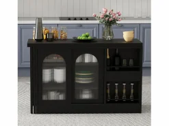 Mueble bar giratorio - Mesa de bar con 2 puertas de cristal y 2 compartimentos de almacenamiento abiertos - parte superior giratoria