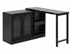Mueble bar giratorio - Mesa de bar con 2 puertas de cristal y 2 compartimentos de almacenamiento abiertos - parte superior giratoria