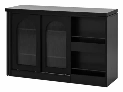 Mueble bar giratorio - Mesa de bar con 2 puertas de cristal y 2 compartimentos de almacenamiento abiertos - parte superior giratoria