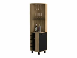 TuHome Mueble Bar Kaia en melamina con 3 estantes , 9 portacopas , 10 botelleros y gabinete inferior , multicolor , 180 cm X 45 cm X 45 cm Negro