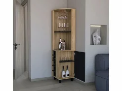 TuHome Mueble Bar Kaia en melamina con 3 estantes , 9 portacopas , 10 botelleros y gabinete inferior , multicolor , 180 cm X 45 cm X 45 cm Negro