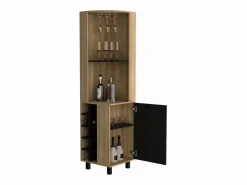 TuHome Mueble Bar Kaia en melamina con 3 estantes , 9 portacopas , 10 botelleros y gabinete inferior , multicolor , 180 cm X 45 cm X 45 cm Negro