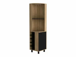 TuHome Mueble Bar Kaia en melamina con 3 estantes , 9 portacopas , 10 botelleros y gabinete inferior , multicolor , 180 cm X 45 cm X 45 cm Negro
