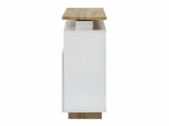 Vente-unique Mueble bar pivotante - 2 puertas 1 cajón 1 estante - MDF - Blanco lacado y roble - ELDIR