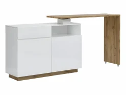 Vente-unique Mueble bar pivotante - 2 puertas 1 cajón 1 estante - MDF - Blanco lacado y roble - ELDIR