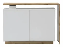 Vente-unique Mueble bar pivotante - 2 puertas 1 cajón 1 estante - MDF - Blanco lacado y roble - ELDIR