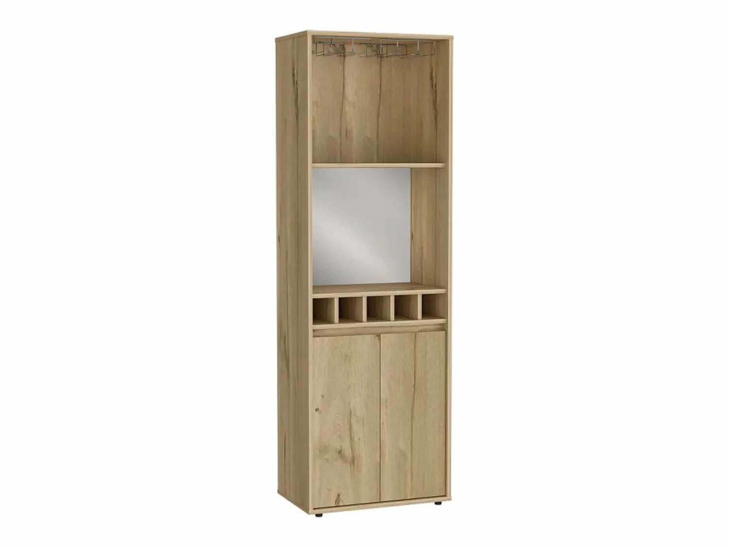 TuHome Mueble Bar Prana en melamina con 4 estantes , 2 puertas , 4 portabotellas y 6 portacopas , , 180 cm X 58.4 cm X 37 cm Beige