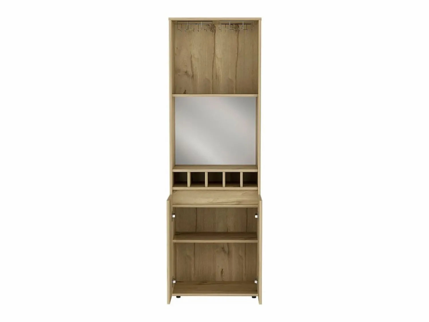 TuHome Mueble Bar Prana en melamina con 4 estantes , 2 puertas , 4 portabotellas y 6 portacopas , , 180 cm X 58.4 cm X 37 cm Beige