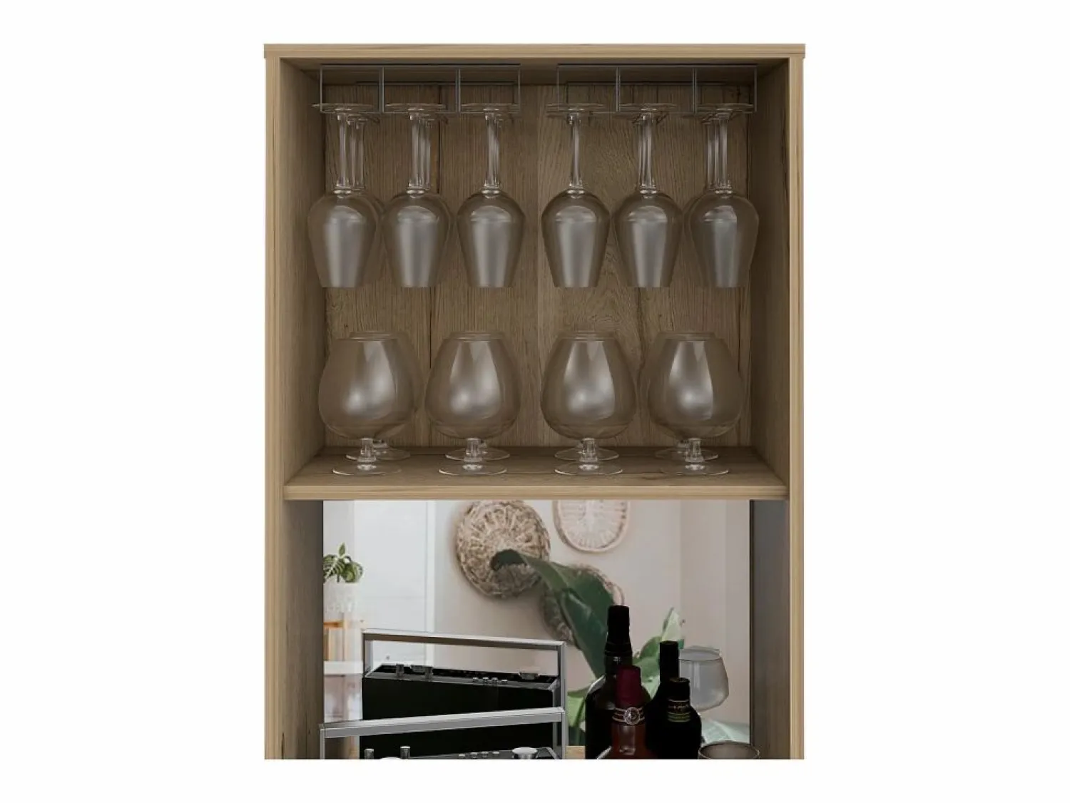 TuHome Mueble Bar Prana en melamina con 4 estantes , 2 puertas , 4 portabotellas y 6 portacopas , , 180 cm X 58.4 cm X 37 cm Beige