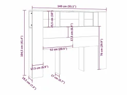 vidaxl Mueble cabecero hormigón 140x18,5x104,5 cm
