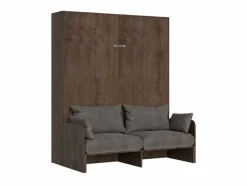 Clearance Les Tendances Mueble cama 140x190 cm con sofá y columna contenedor de madera de nogal Kanto-Color Microfibra 38 Marru00f3n