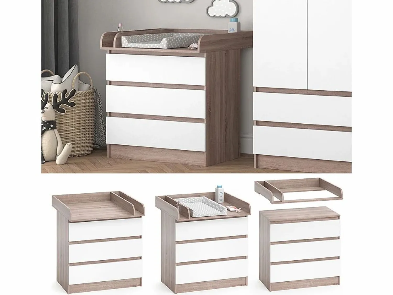 Online Mueble cambiador sonoma/blanco 80x76x87 emma Mueble De Bebé