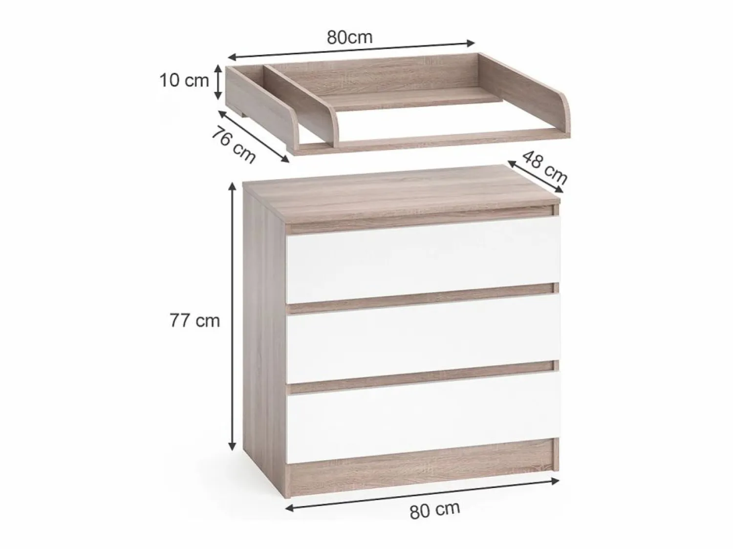 Online Mueble cambiador sonoma/blanco 80x76x87 emma Mueble De Bebé